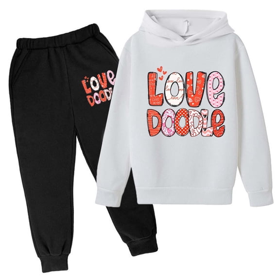 Xmyrz Valentine's Day Toddler Girl Outfits Set Pants Set Cool Sweatsuit Letter Hooded Tracksuit Leisure Comfort Long Sleeve Boy Clothes Sets