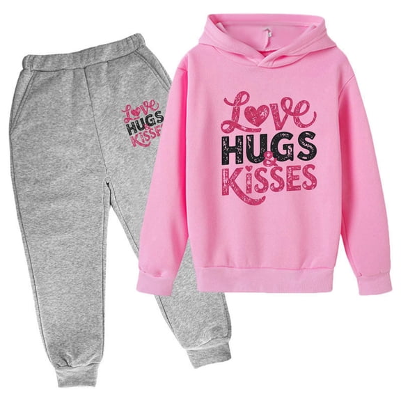 Xmyrz Valentine's Day Toddler Girl Outfits Set Pants Set Long Sleeve Comfort Leisure Letter Sweatsuit Tracksuit Hooded Cool Boy Clothes Sets