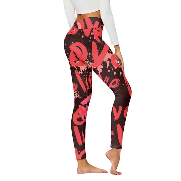 Xmyrz Valentine's Day Trousers Pants For Women Regular Style Outgoing Endearing Leggings Sportive Fitted Heart Print Lounge Pants Casual Trouser