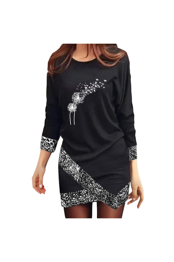 Valentine's Day Winter Dresses For Women Irregular Hem Leisure Print Outgoing Suitable Baggy Long Sleeve Casual Dresses Birthday Dresses