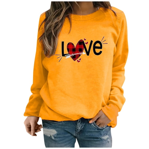 Xmyrz Valentine's Day Womens Graphic T Shirts Long Sleeve Fitted Relaxation Pullover Sweatshirt Simplistic Print Women'S Tops, Tees & Blouses T-Shirt
