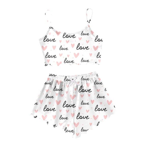 Xmyrz Valentine's Day Womens Pajama Sets Vogue Heart Versatile Nightdress Sleeveless Skin-Friendly Print Lightweight Sleepwear Pj Outfit Sets