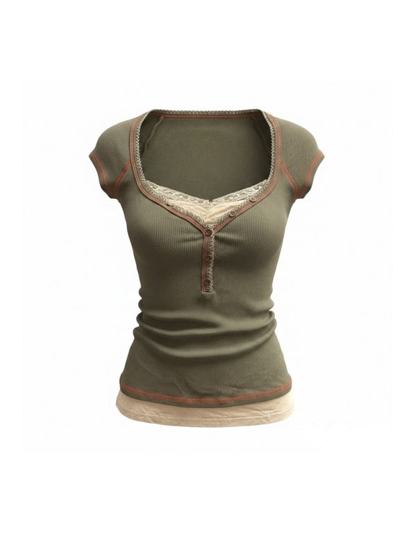 Vintage T Shirts for Women Square Neck Y2K Fairy Grunge 2000S Top Short Sleeve Slim Fit Emo Shirt Goth Summer Tops Trendy