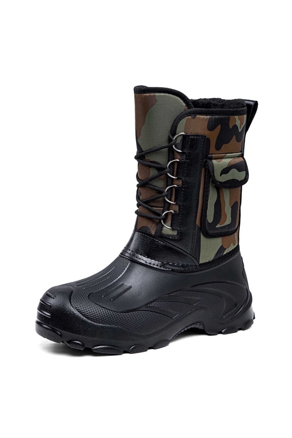 Waterproof Snow Boots For Men Warmth Outdoor Mid-Calf Soft Windproof Anti-Slip Wide Calf Boots Winter Boots Mens Shoes