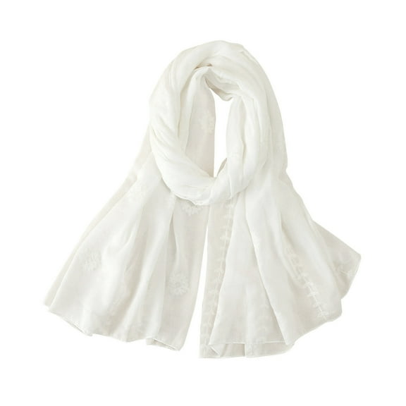 Xmyrz Women Fashion Thin Embroidered Linen Long Scarf Lightweight Cotton Basic Style Softable