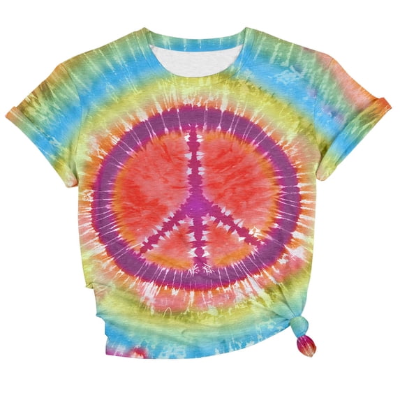 Xmyrz Women Hippie Shirt 60S 70S Tie Dye Hippie Short Sleeve T-Shirt Peace Love Tshirt Vintage Graphic Tee Tops