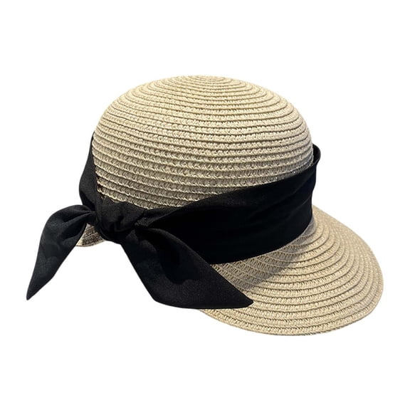 Xmyrz Women Large Wide Brim Braided Straw Hat with Ribbon Bow Breathable Sun Protection Roll Up Summer Beach Cap Beige