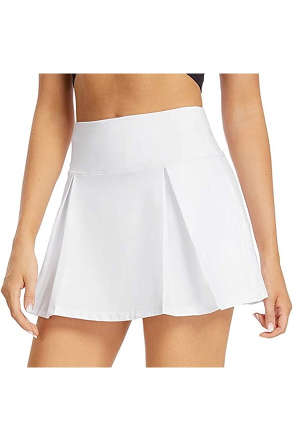 Women Pleated Tennis Skirt Solid High Waisted Tummy Control Athletic Skort With Inner Shorts Pockets Comfortable Yoga Skirt Sports Running Pickleball XS