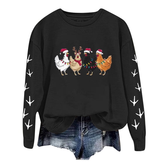 Xmyrz Women'S Fashion Hoodies & Sweatshirts Long Sleeve Softable Christmas Chicken Print Pullover Sweatshirt Sports Baggy Cute Hoodies Cute Sweatshirts