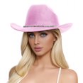 thumbnail image 1 of Xmyrz Women's Classic Flat Top Cowboy Hat Wide Brim Felt Western Style Summer Outdoor Sun Protection Fedora Cap Light Pink, 1 of 1