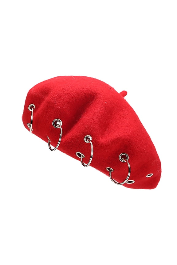 Women's Hats & Caps Vintage Style Solid Woolen Trendy Silver Ring Piercing Rock Beret Painter Hat Bonnet