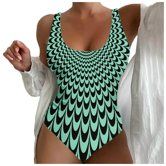 Xmyrz Womens Bathing Suits Tankinis Quick Dry Figure Shaping Wide Shoulder Straps Striped Print Large Size U Neck Swimsuit Sets Swimwear