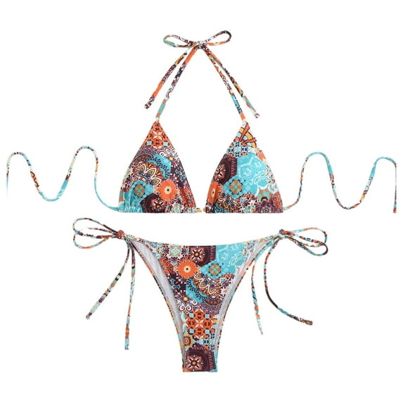 Xmyrz Womens Bathing Suits Tankinis Seperated Halter Printed Triangle Lace Up Vacation Leisure Cool 2Pc Swimsuit Sets Swimwear