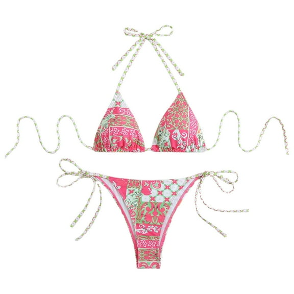 Xmyrz Womens Bathing Suits Tankinis Seperated Halter Printed Triangle Lace Up Vacation Leisure Cool 2Pc Swimsuit Sets Swimwear