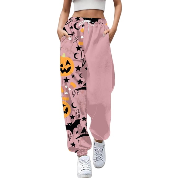 Xmyrz Womens Casual Pants Halloween Elastic Waist Suitable Stylish Thin Printed Sweatpants Outdoor Lounge Pants Casual Trouser