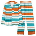 thumbnail image 1 of Xmyrz Womens Fall Pajamas Sets 2Pc Button Down Long Sleeve Pocket Homewear Striped Print Skin-Friend Lightweight Cool Pj'S Sleepwear Outfit, 1 of 3