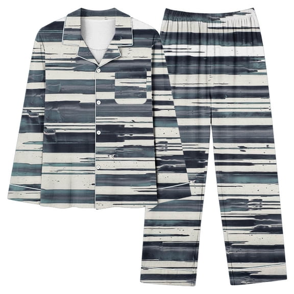 Xmyrz Womens Fall Pajamas Sets 2Pc Striped Print Skin-Friend Long Sleeve Pocket Homewear Lightweight Cool Button Down Pj'S Sleepwear Outfit
