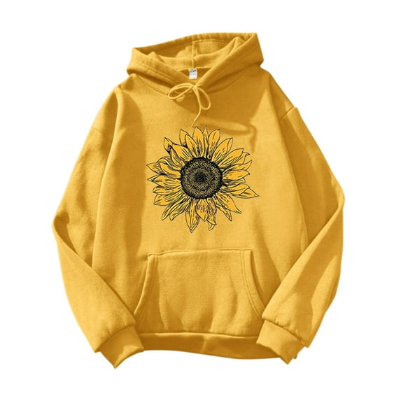 Xmyrz Womens Hoodies Long-Sleeved Pullover Sunflower Print Sweet Recreation Slim Fit Hooded Cute Hoodies Cute Sweatshirts