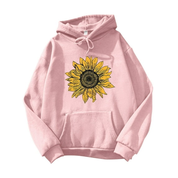 Xmyrz Womens Hoodies Long-Sleeved Pullover Sunflower Print Sweet Recreation Slim Fit Hooded Cute Hoodies Cute Sweatshirts