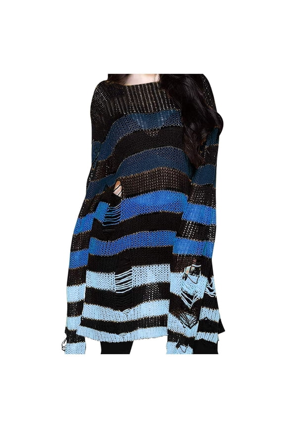 Womens Lightweight Jackets Faddish Punk Gothic Hole Broken Loose Relaxed Striped Print Long Sleeve Women'S Coats Outerwear Jacket