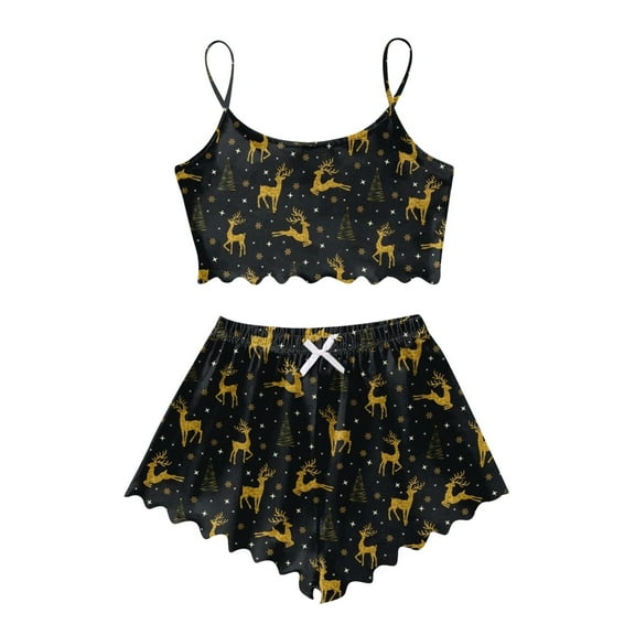 Xmyrz Womens Pajama Sets 2Pc Christmas Leisure Print Basic Skin-Friendly Sleeveless Shorts Set Homewear Loose Sleepwear Pj Clothing Suits