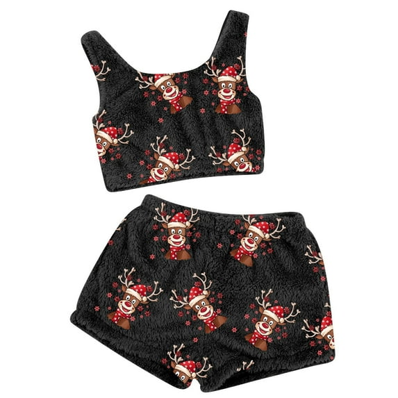Xmyrz Womens Pajama Sets Christmas Snowflakes Deer Print Tank Top Sleeveless Shorts Set Home Wear Suitable Sleepwear Pj Clothes Sets