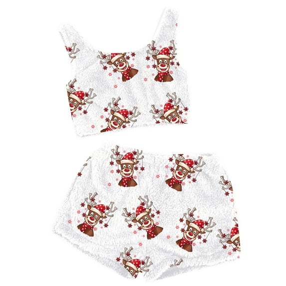 Xmyrz Womens Pajamas Sets Outfit Sets Christmas Snowflakes Deer Print Tank Top Sleeveless Shorts Set Home Wear Suitable Sleepwear Pj Clothing Suits