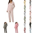 thumbnail image 1 of Xmyrz Womens Pajamas Sets Outfit Sets Peach Plaid Print Lightweight Long Sleeve Lapel Button Up Nightdress Slim Fit Sleepwear Pj Clothes Sets, 1 of 5