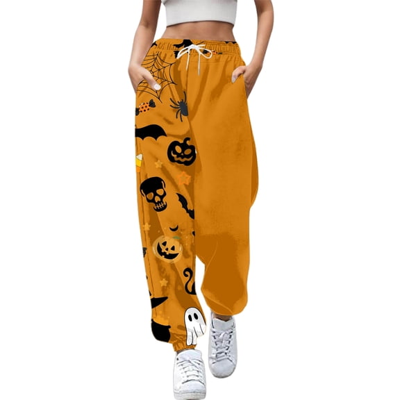 Xmyrz Womens Pants Outdoor Thin Elastic Waist Suitable Sweatpants Printed Halloween Stylish Lounge Pants Casual Trouser