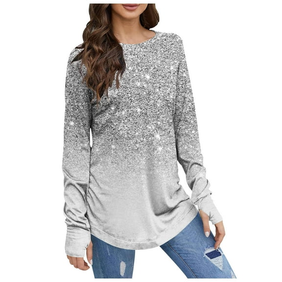 Xmyrz Womens T Shirts Loose Fit All Matching Gradient Lightweight Bottoming Shirt Simplistic Long Sleeve Casual Tops Casual Blouses