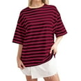thumbnail image 1 of Xmyrz Womens T Shirts Loose Fit Short Sleeve Homewear Minimalist Striped Round Neck Comfortable Casual Tops Casual Blouses, 1 of 3