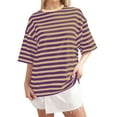 thumbnail image 1 of Xmyrz Womens T Shirts Loose Fit Striped Round Neck Short Sleeve Minimalist Comfortable Homewear Casual Tops Casual Blouses, 1 of 3