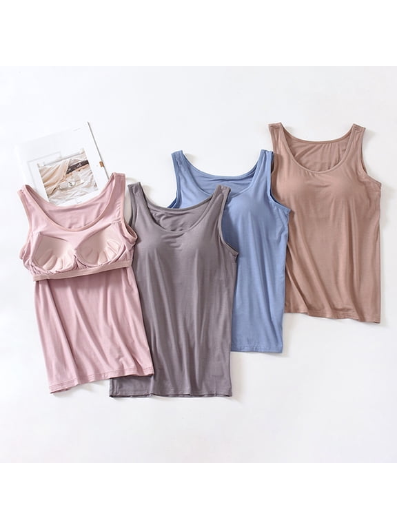 Womens Tank Tops With Built In Bras Summer Casual Crew Neck Sleeveless Camisole Tops Plus Size Padded Workout Basic Tees