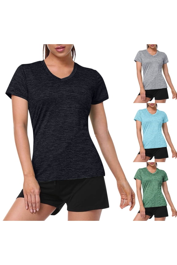 Womens Workout Shirts Crewneck Short Sleeve Quick Dry Athletic Tunic Tops Wicking Moisture Yoga Tees