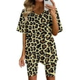 thumbnail image 1 of Xmyrz Young Adult Outfits Sets Women Shorts Set Elastic Wasit Sports Leopard Print Short Sleeve Fitness Yoga V-Neck Going Out Outfit Clothing Suits, 1 of 6