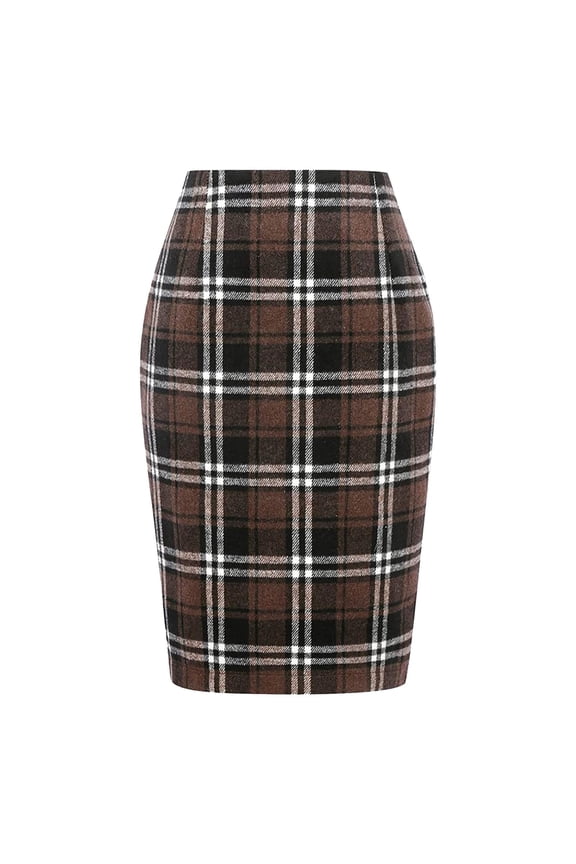 Young Adult Skirts Women Pencil Plaid Print Fall Winter Bodycon Knee Length Wool Midi Skirts Women'S Skirt Casual Skirts