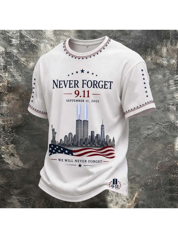 911 25th Anniversary T-Shirt Short Sleeve Print Casual Never Forget 911 Multicolor Shirts for Men Size 4XL