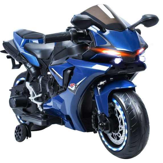 Xnigf 12V Electric Ride-On Motorcycle, 9MPH Max Speed with Training Wheels, LED Lights and Foot Pedal, for Indoor/Outdoor