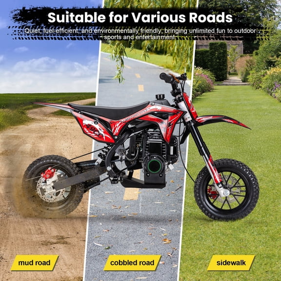 Xnigf 40cc 4-Stroke Dirt Bike, Gas Powered Mini Motorbike with Dual Disc Brakes, 22 MPH Off-Road Motorcycle with 10-Inch Tires, 265 LBS Capacity