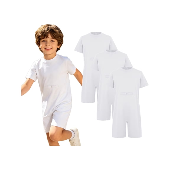 Xnihocha 3pcs Boys Anti-strip Romper Stripe Adaptive Jumpsuit Sensory Friendly Clothes for Casual Daily Wear White 4