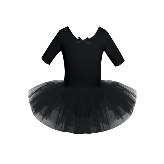 Xnihocha Ballet Tutu Dress for Girls Short Sleeve Ballet Dance Leotard Dancewear Black 10-12
