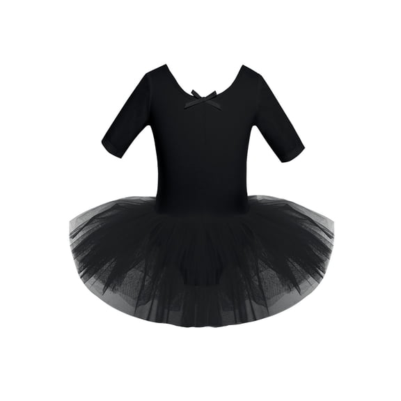 Xnihocha Ballet Tutu Dress for Girls Short Sleeve Ballet Dance Leotard Dancewear Black 12-14