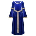 thumbnail image 1 of Xnihocha Big Girls Medieval Princess Maxi Dress Renaissance Long Bell Sleeve Vintage Retro Ball Gown Blue 10, 1 of 7