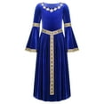 thumbnail image 1 of Xnihocha Big Girls Medieval Princess Maxi Dress Renaissance Long Bell Sleeve Vintage Retro Ball Gown Blue 16, 1 of 7