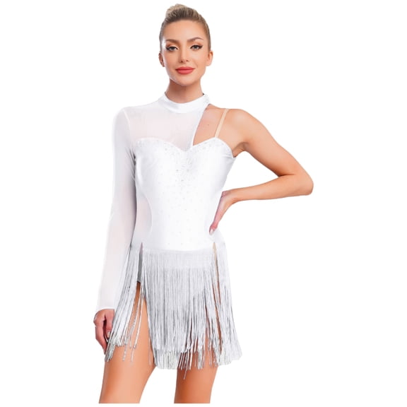 Xnihocha Figure Ice Skating Dress for Women Latin Dance Performance Rumba Tango Ballroom Dancing Ivory S