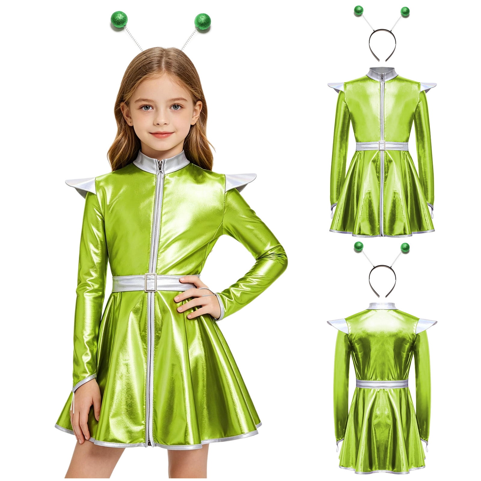 Xnihocha Girls 2-Piece Alien Outfit Flying Sleeve Twirl Swing Dresses ...