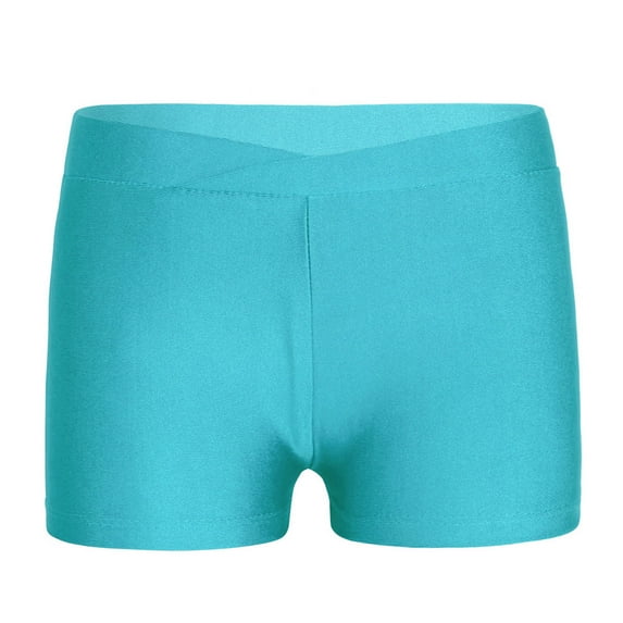 Xnihocha Girls Boys Athletic Shorts Stretchy Yoga Cheer Bike Dance Gymnastics Shorts Leggings Blue Green-A 6