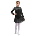 thumbnail image 1 of Xnihocha Girls' Figure Ice Skating Roller Skating Dress Long Sleeve Shiny Rhinestone Skirted Leotard Dresses Black 14, 1 of 7