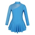 thumbnail image 1 of Xnihocha Girls Mesh Splice Long Sleeve Bodysuit Sequined Mock Neck Ballet Dance Figure Skating Dress Blue 12, 1 of 6