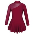 thumbnail image 1 of Xnihocha Girls Mesh Splice Long Sleeve Bodysuit Sequined Mock Neck Ballet Dance Figure Skating Dress Burgundy 10, 1 of 6